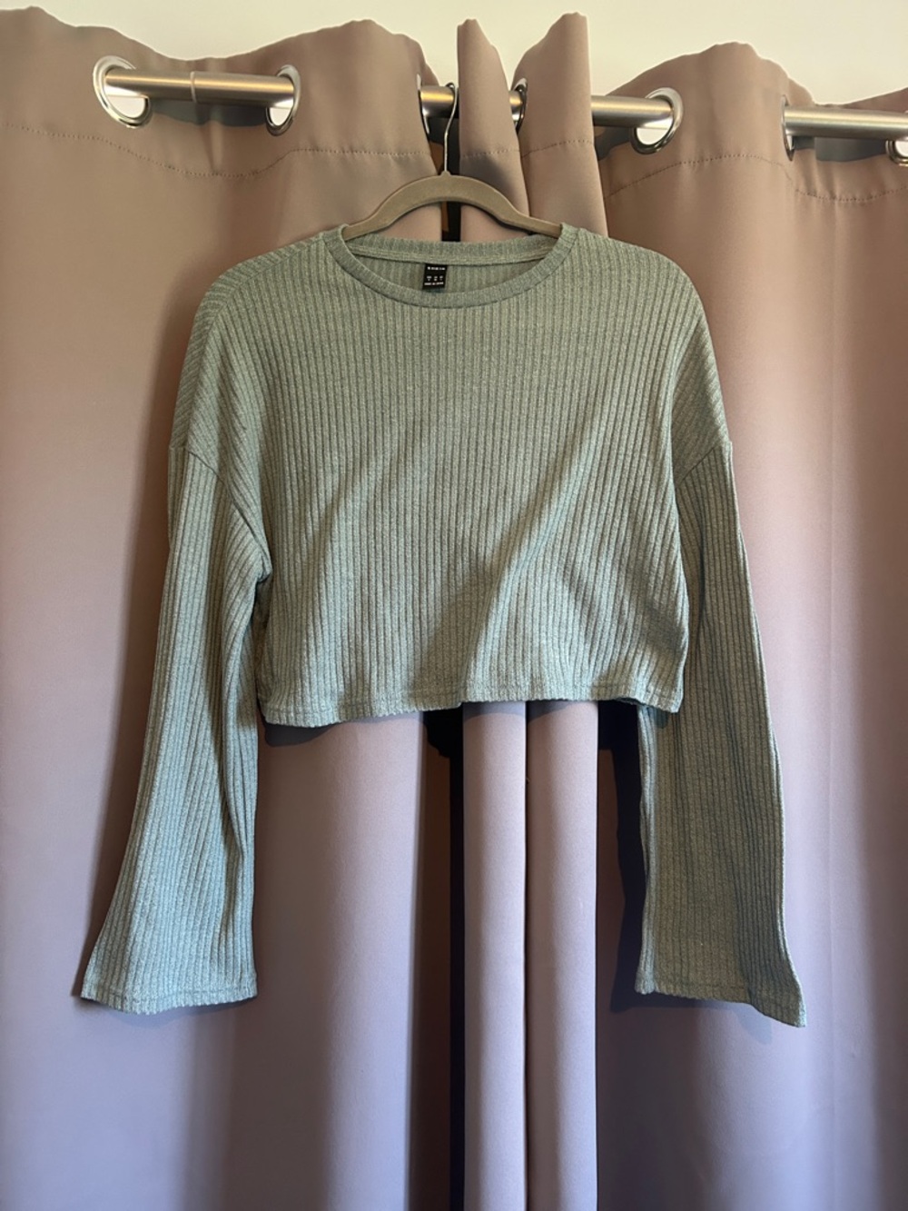 SHEIN Ribbed Cropped Long-Sleeve Top in Sage